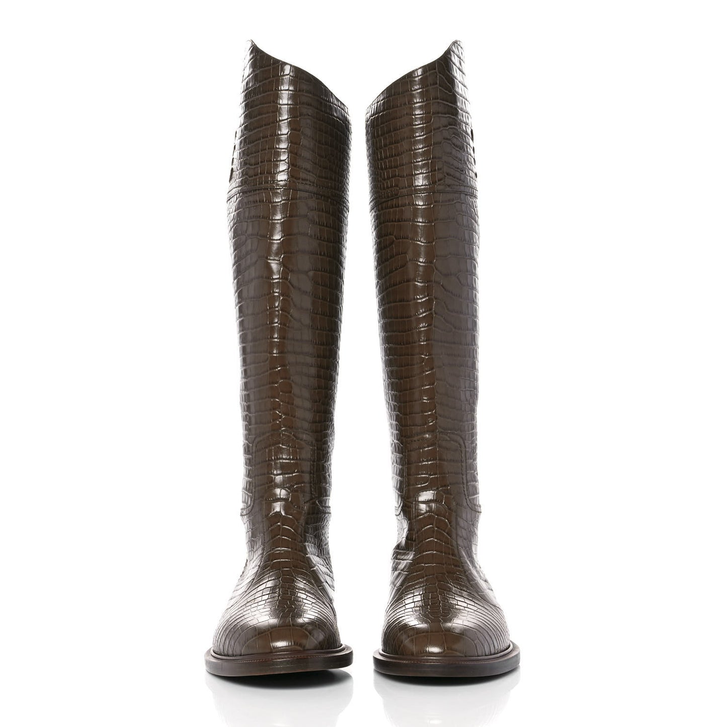 Calfskin Crocodile Embossed Karligraphy Logo Riding Boots 41 Maya