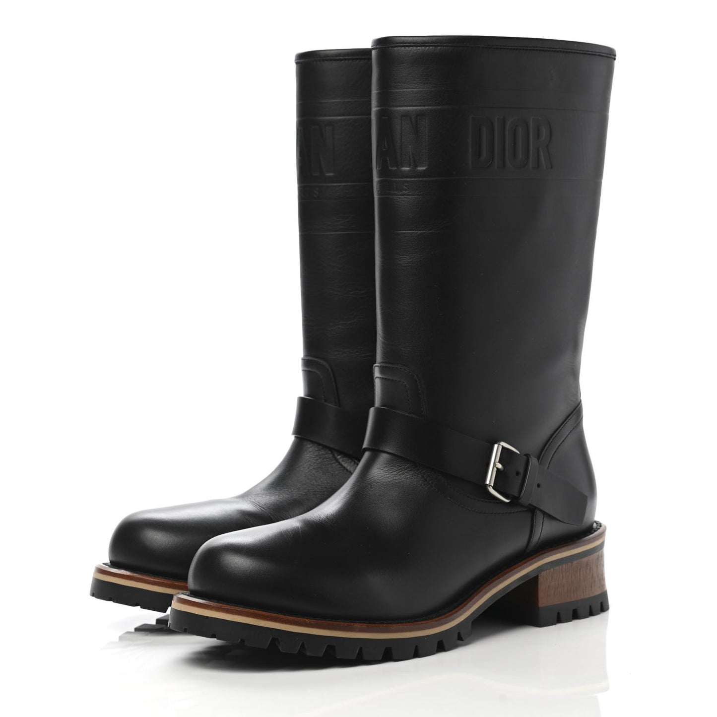 Calfskin Embossed Dior Quest 35mm Biker Boots 37 Black