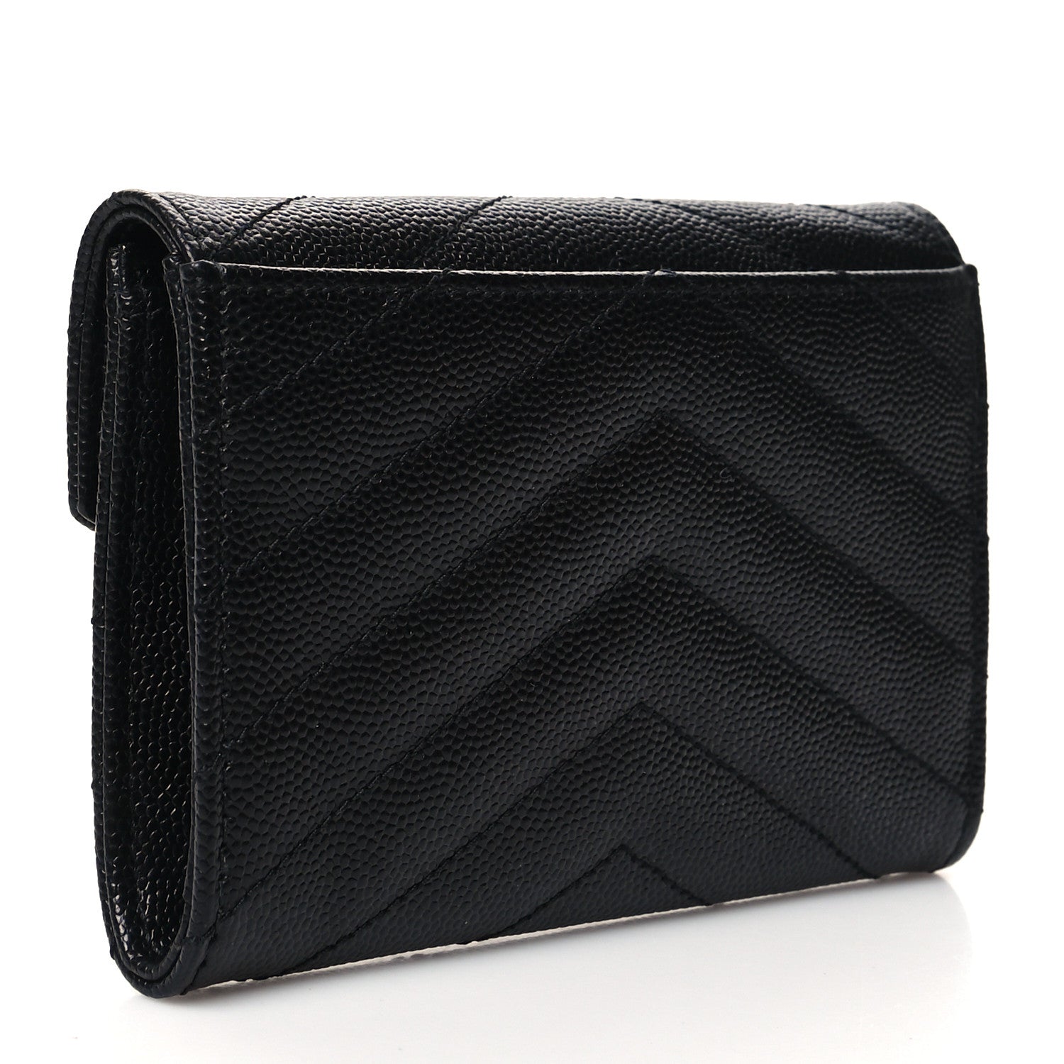 Saint Laurent Grain De Poudre Matelasse Chevron Small Monogram Envelope Wallet Black 3 of 11