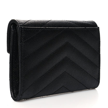 Saint Laurent Grain De Poudre Matelasse Chevron Small Monogram Envelope Wallet Black 3 of 11