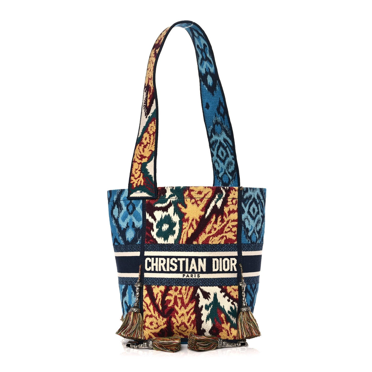 Canvas Embroidered Paisley D-Bubble Bucket Bag Blue Multicolor