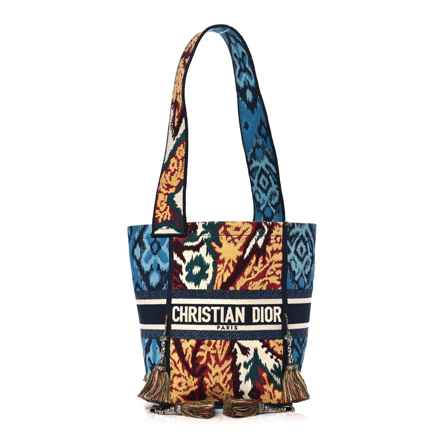 Christian Dior Canvas Embroidered Paisley D-Bubble Bucket Bag Blue Multicolor 1 of 11