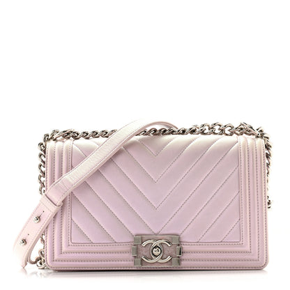 Chanel Metallic Lambskin Chevron Quilted Medium Boy Flap Purple 1 of 13