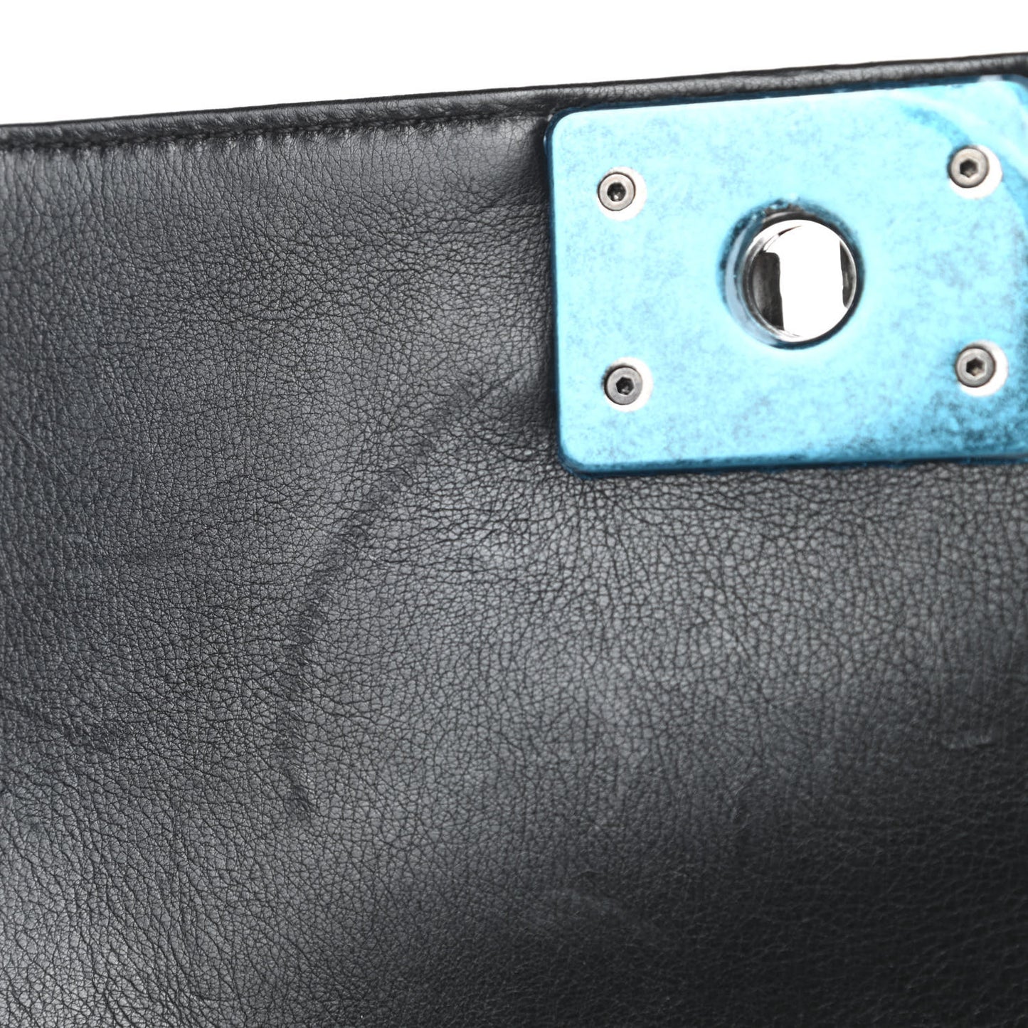 Calfskin Double Stitch Small Boy Flap Black