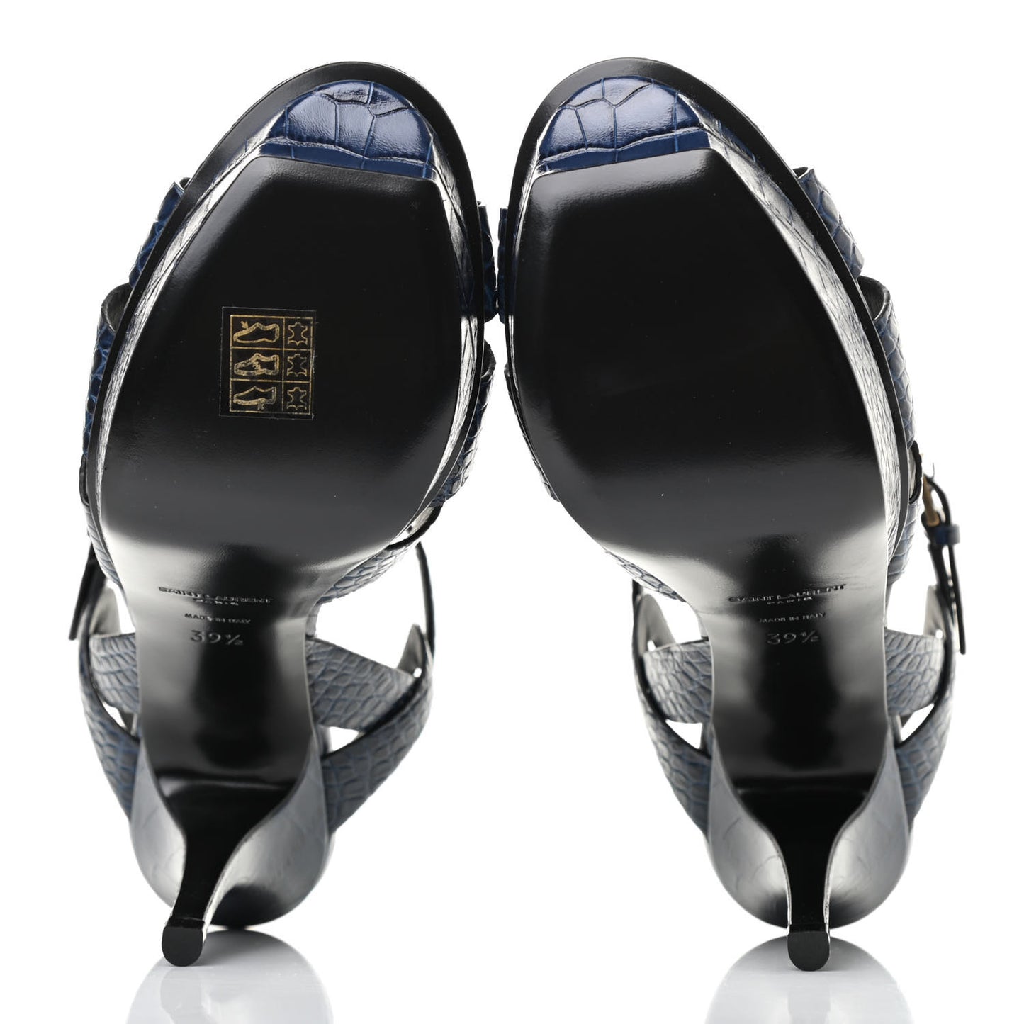 Crocodile Embossed Tribute 75 Platform Sandals 39.5 Navy