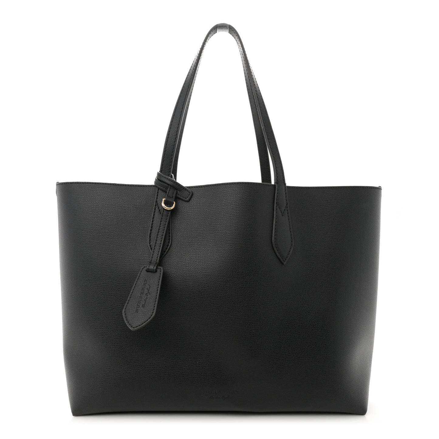 Grainy Calfskin Haymarket Check Medium Reversible Tote Black
