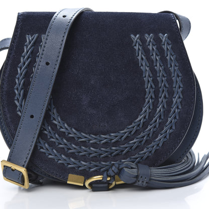 Chloe Suede Calfskin Braided Mini Marcie Round Crossbody Bag Navy 8 of 12
