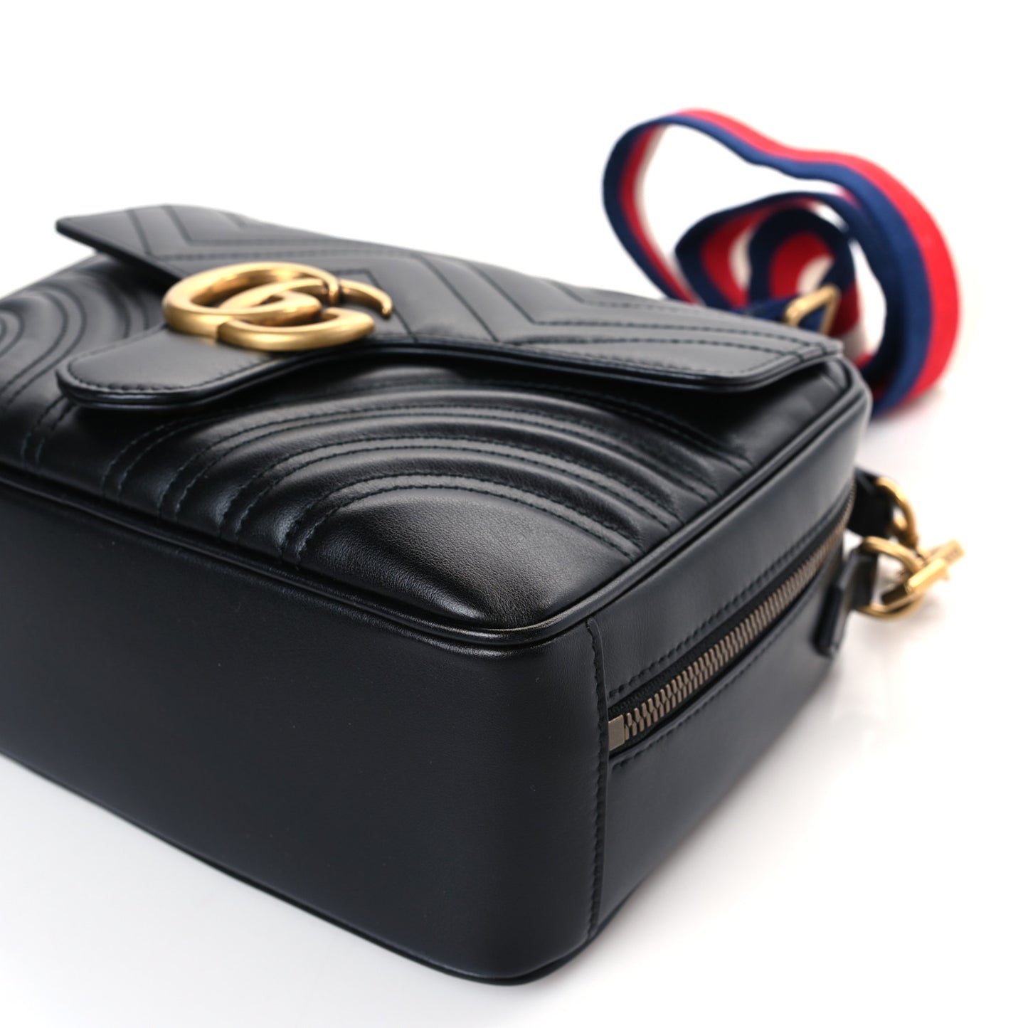 Calfskin Matelasse Sylvie Web Small GG Marmont Top Handle Shoulder Bag Black