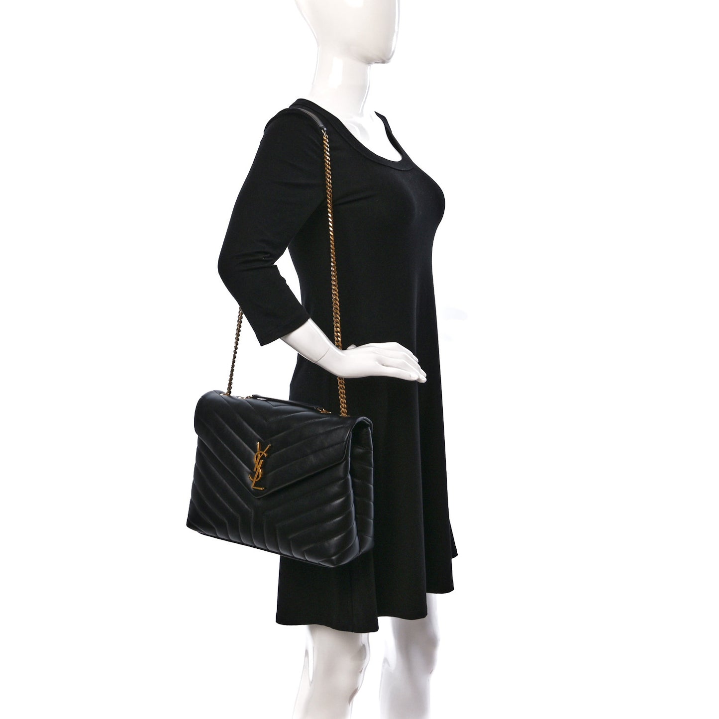 Calfskin Y Quilted Monogram Medium Loulou Chain Satchel Black