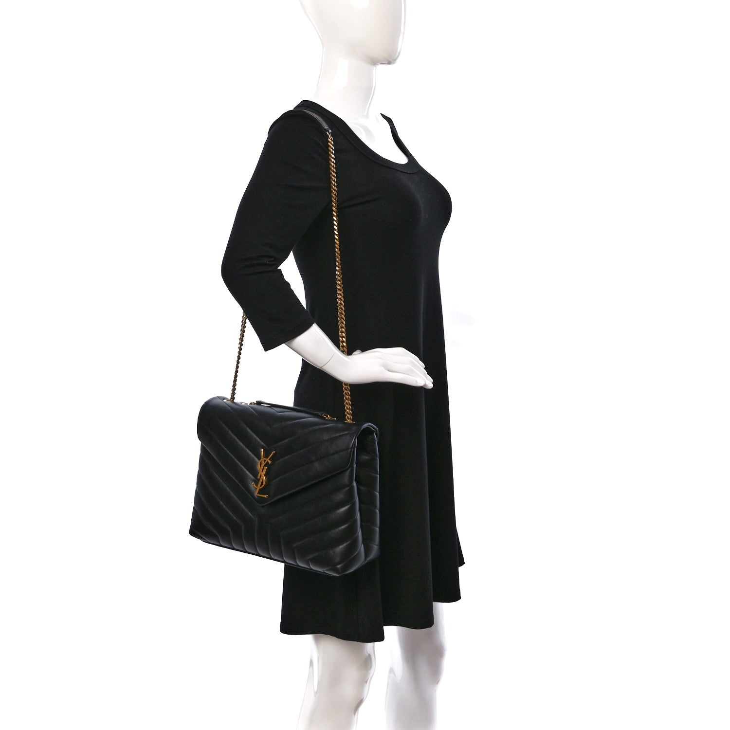 Saint Laurent Calfskin Y Quilted Monogram Medium Loulou Chain Satchel Black 2 of 9