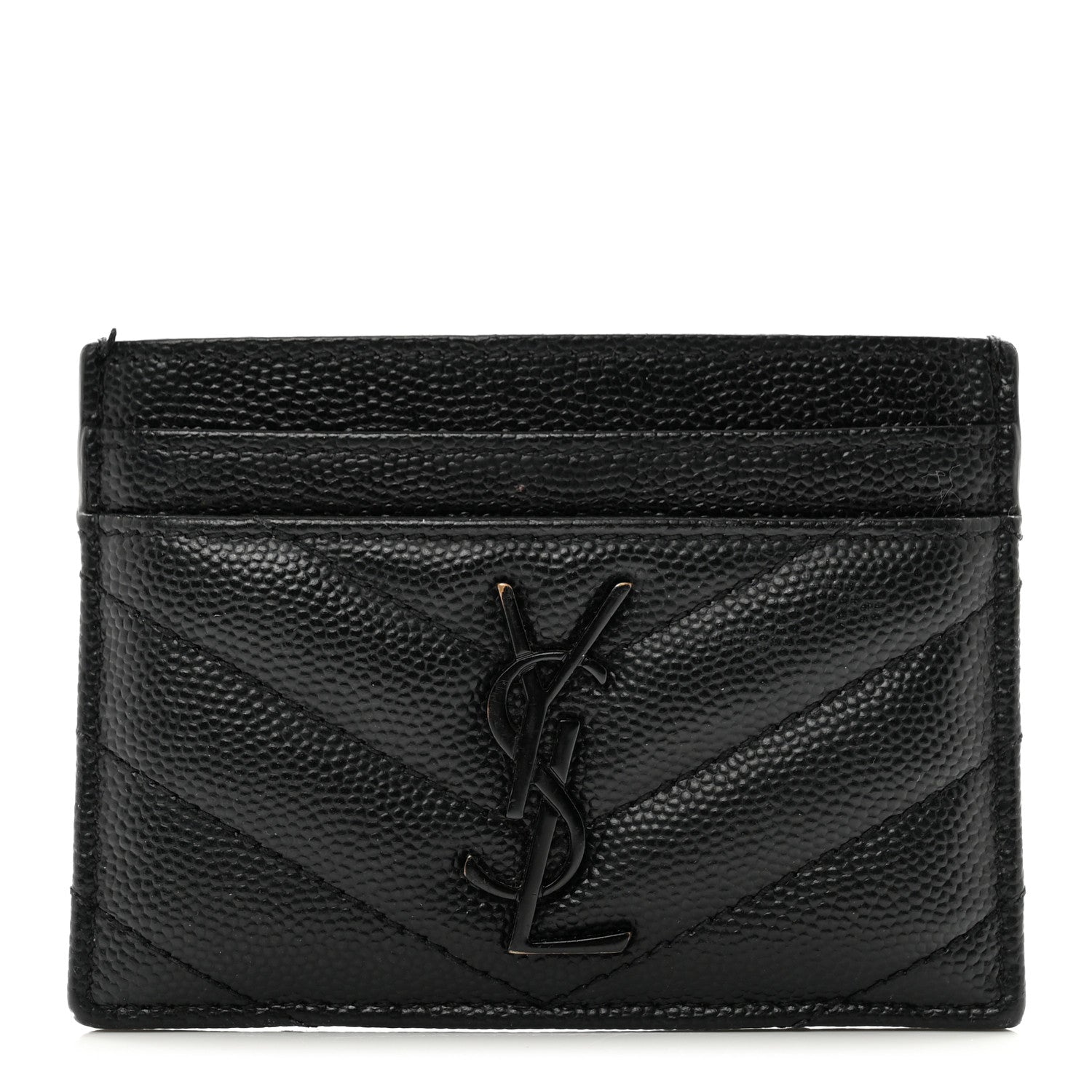 Saint Laurent Grain De Poudre Matelasse Chevron Monochrome Monogram Credit Card Case Black 1 of 8