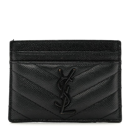 Saint Laurent Grain De Poudre Matelasse Chevron Monochrome Monogram Credit Card Case Black 1 of 8