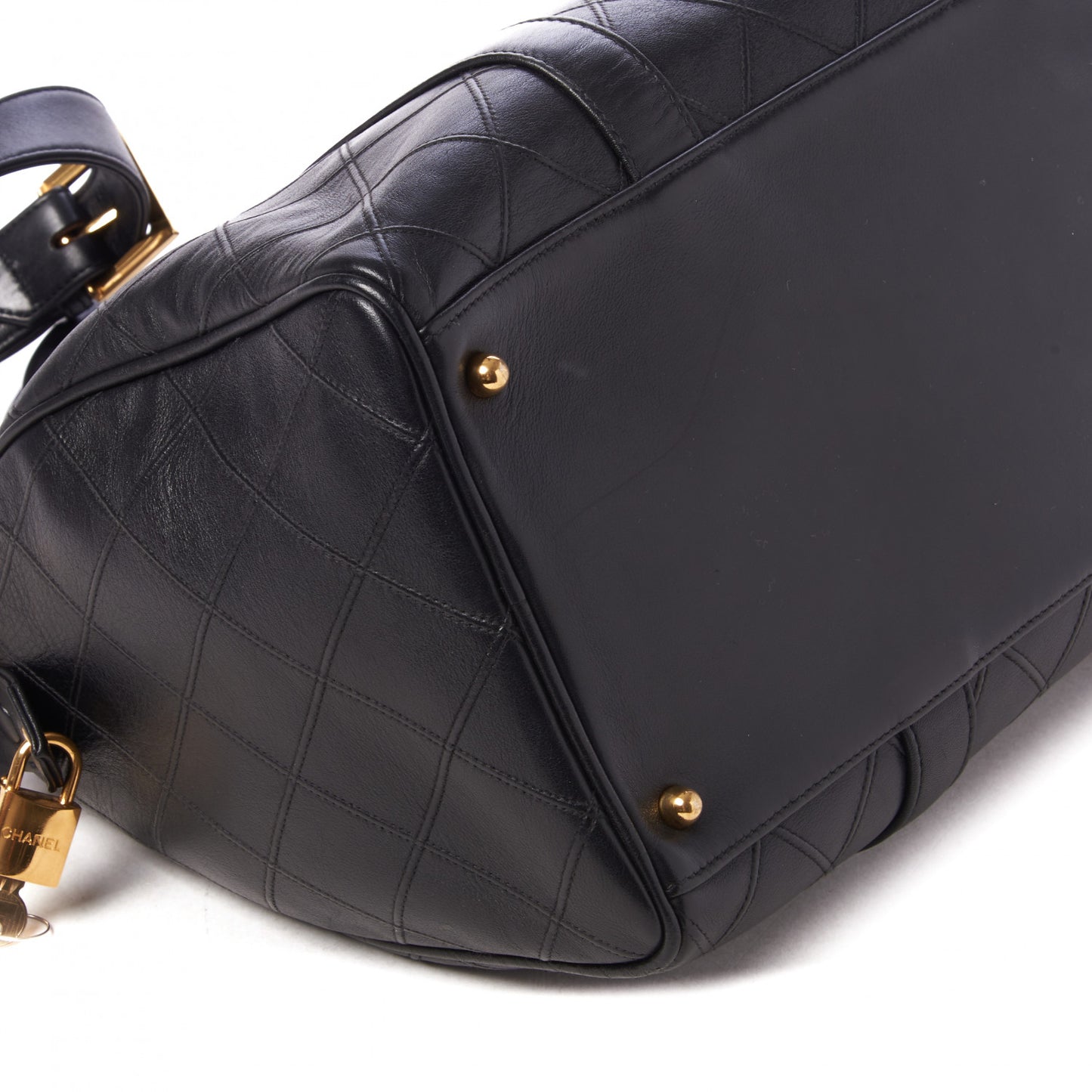 Calfskin Diamond Stitched Duffel Bag Black