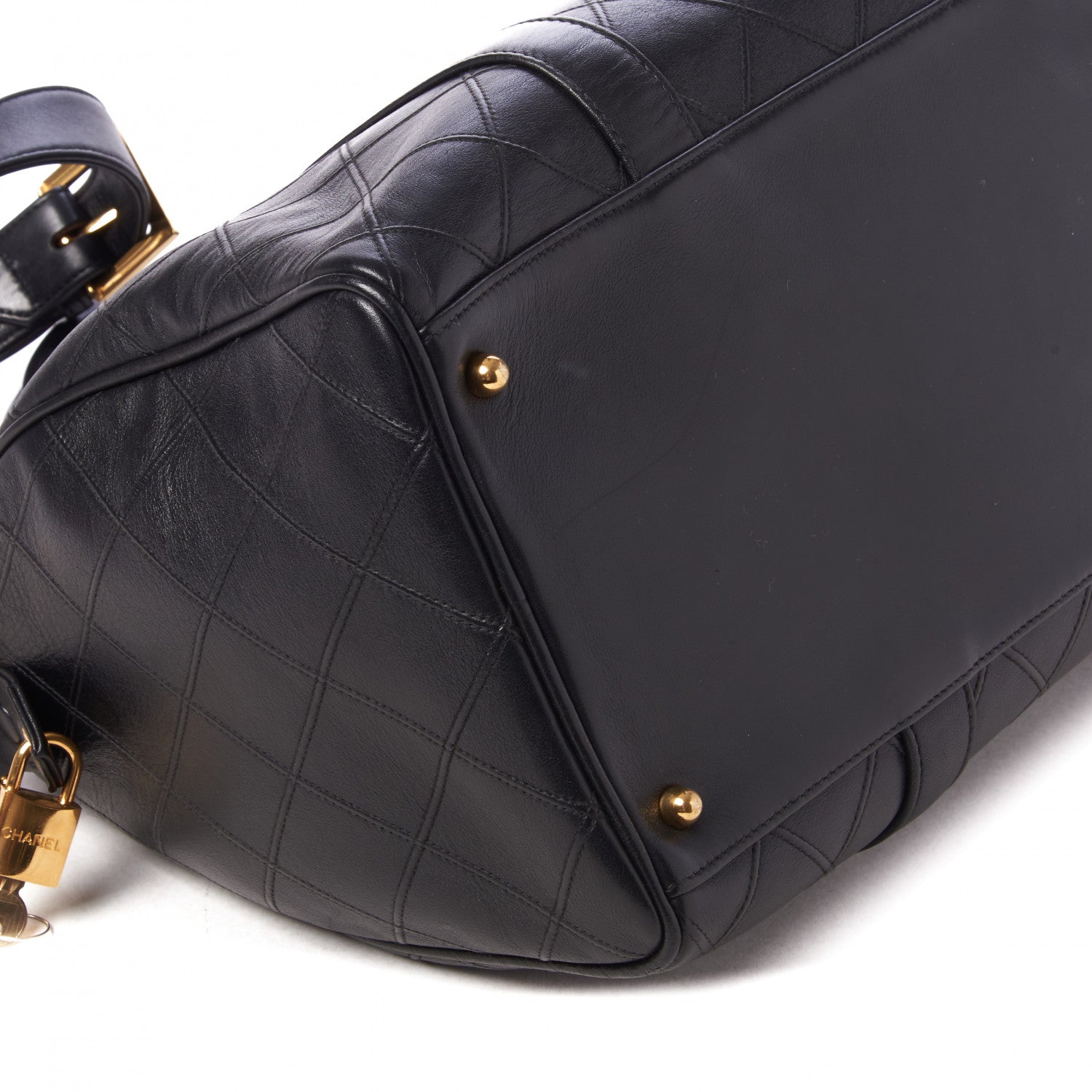 Chanel Calfskin Diamond Stitched Duffel Bag Black 5 of 11