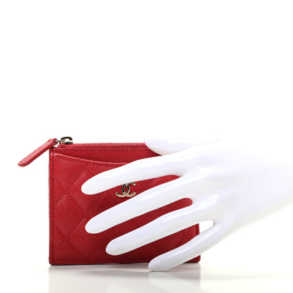 Chanel Caviar Quilted CC Zip Card Holder Red 2 of 8