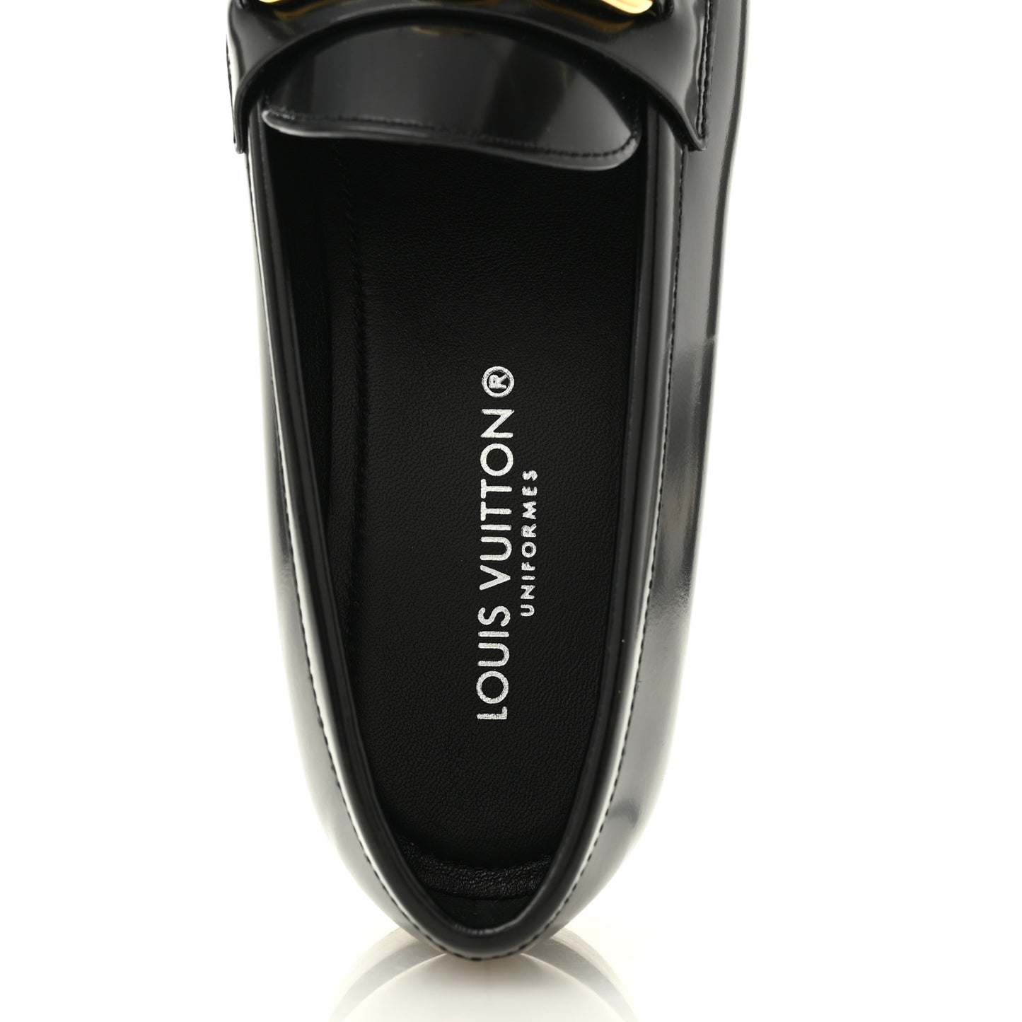 Glazed Calfskin Chess Flat Loafer 37.5 Black