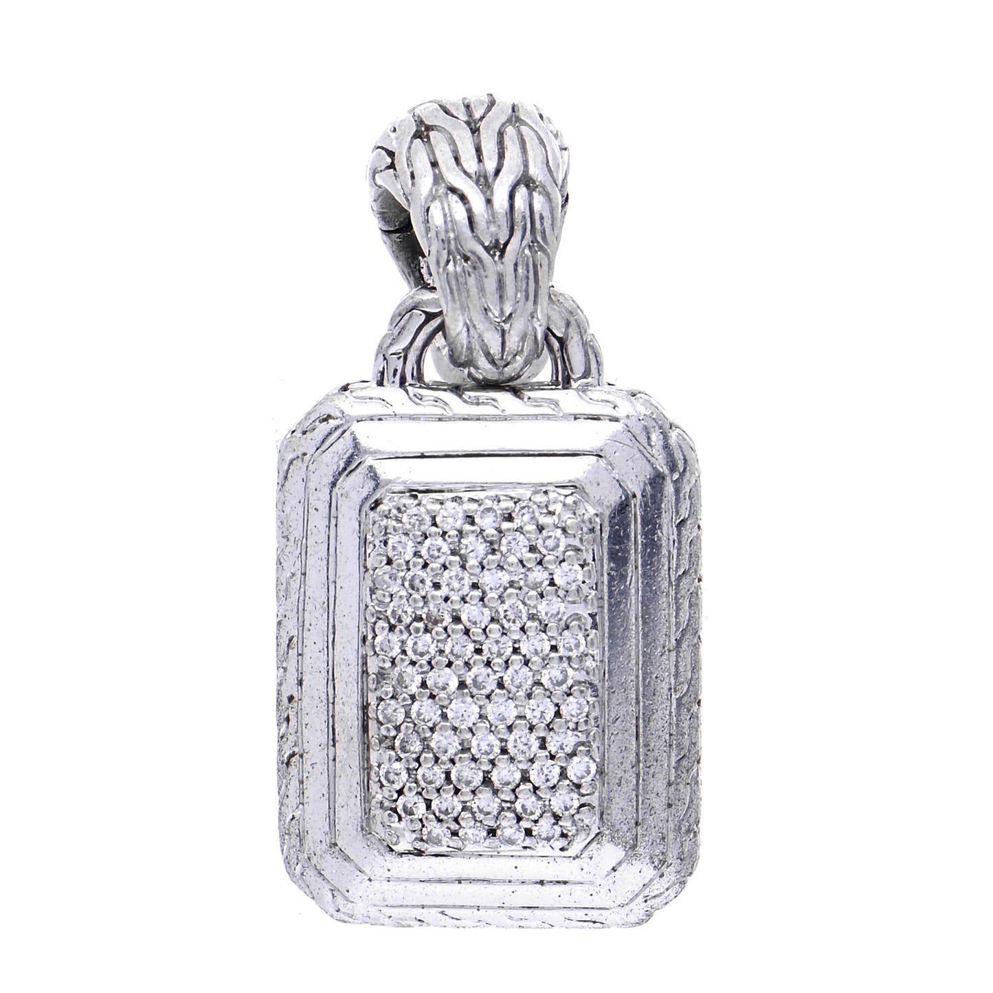 Sterling Silver Classic Chain Pave Diamond Enhancer Pendant