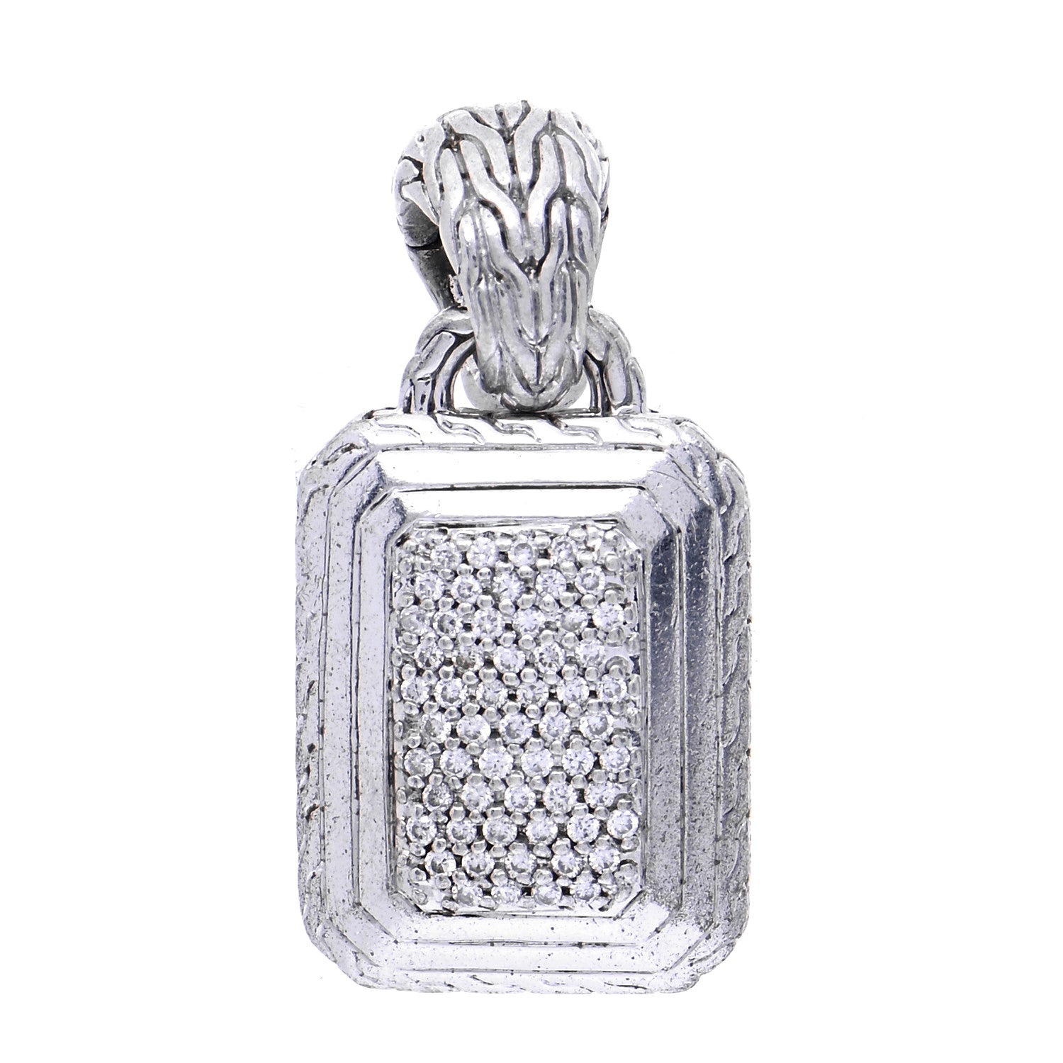 John Hardy Sterling Silver Classic Chain Pave Diamond Enhancer Pendant 1 of 5