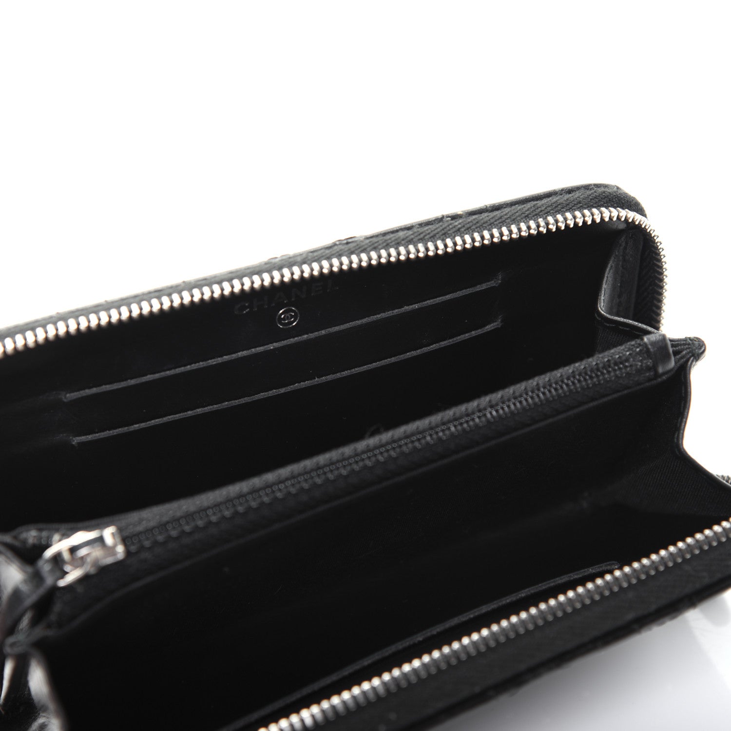 Chanel Lambskin Camellia Studded Large Gusset Zip Around Wallet Black 12 of 15