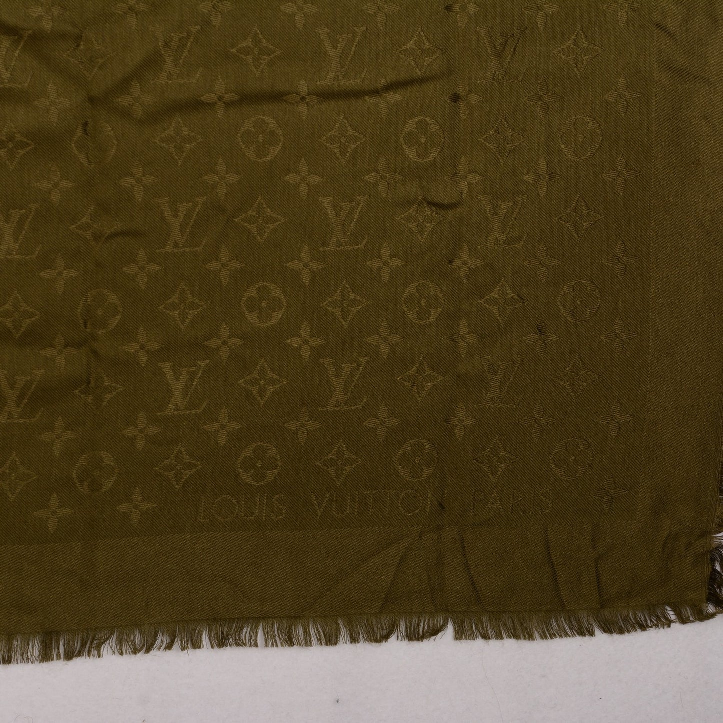 Silk Wool Monogram Shawl Kaki