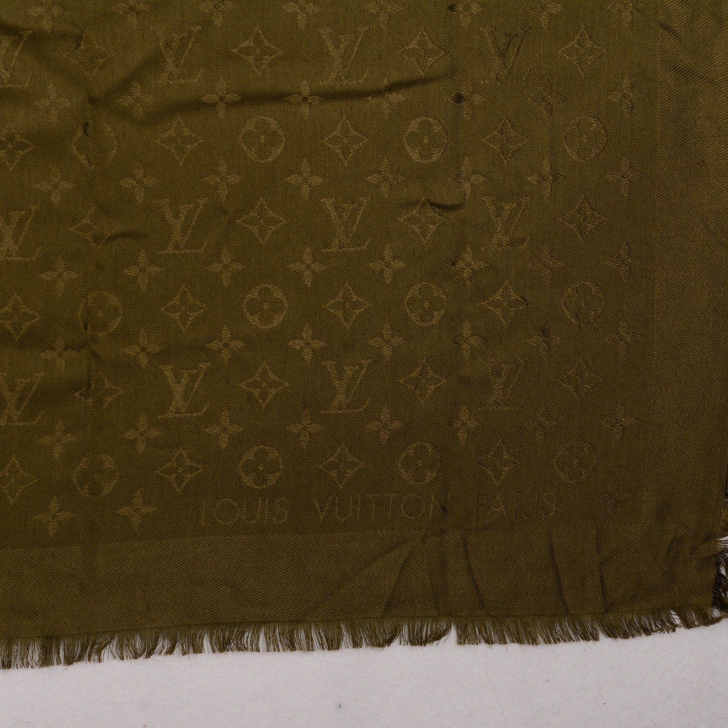 Louis Vuitton Silk Wool Monogram Shawl Kaki 4 of 5