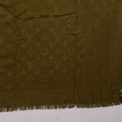 Louis Vuitton Silk Wool Monogram Shawl Kaki 4 of 5