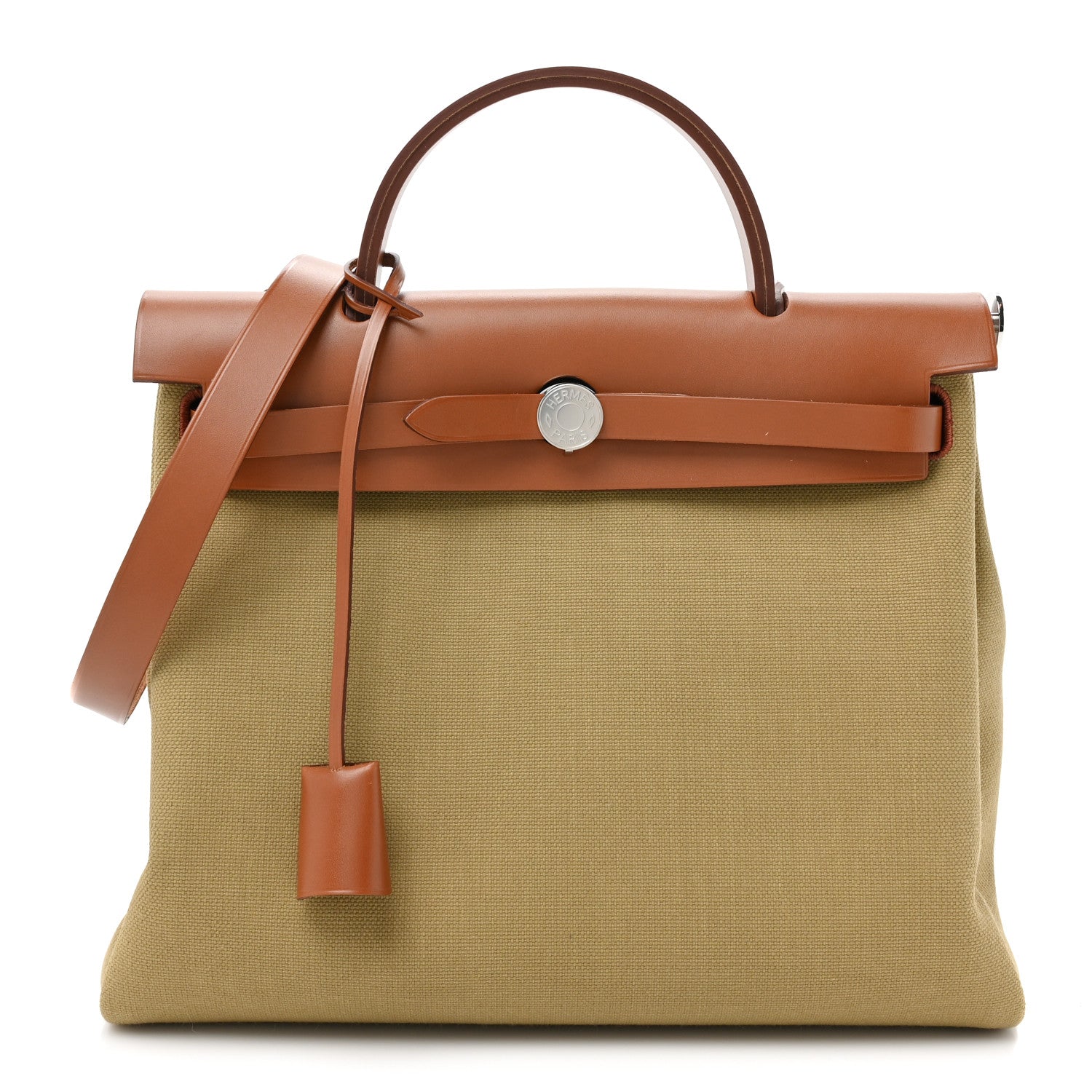 Hermes Military Toile Vache Hunter Herbag Zip Retourne 31 PM Poussiere Fauve 1 of 11