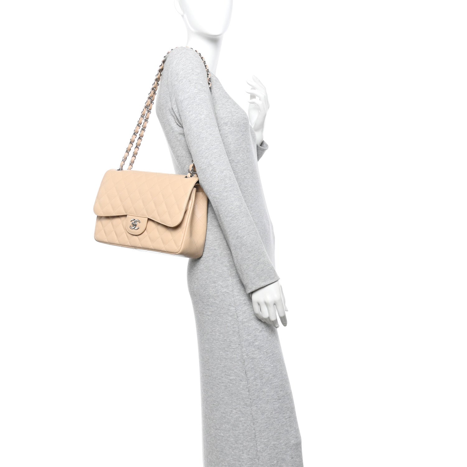 Chanel Caviar Quilted Jumbo Double Flap Light Beige 2 of 12