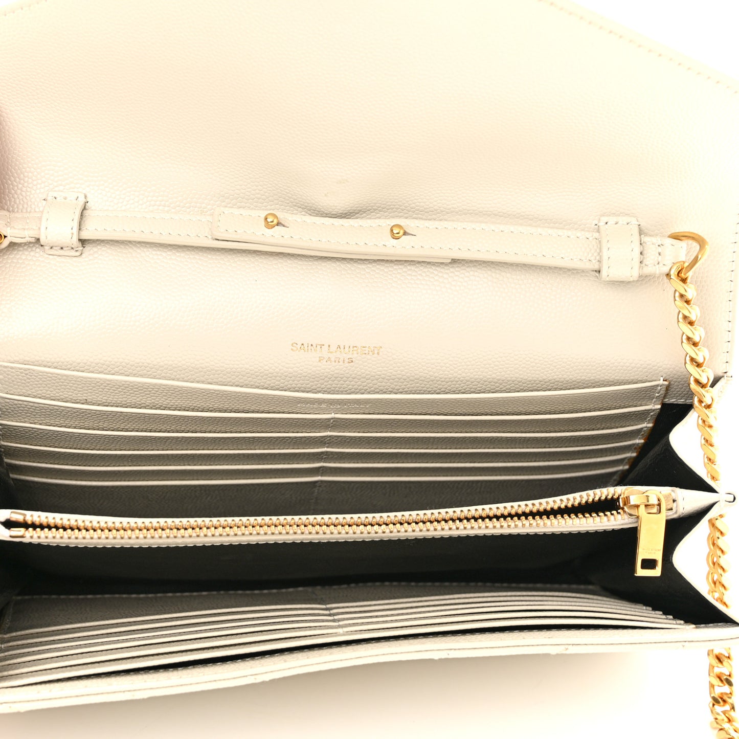 Grain De Poudre Matelasse Chevron Monogram Chain Wallet Crema Soft