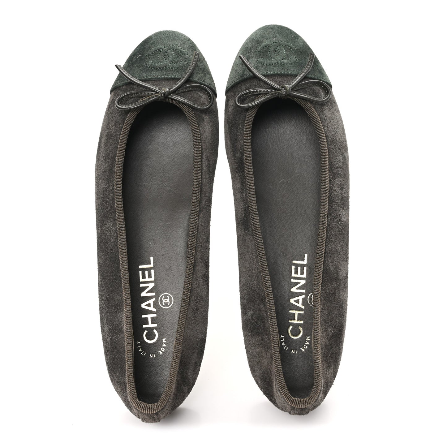 Suede Calfskin Cap Toe CC Ballerina Flats 38.5 Dark Khaki Dark Green
