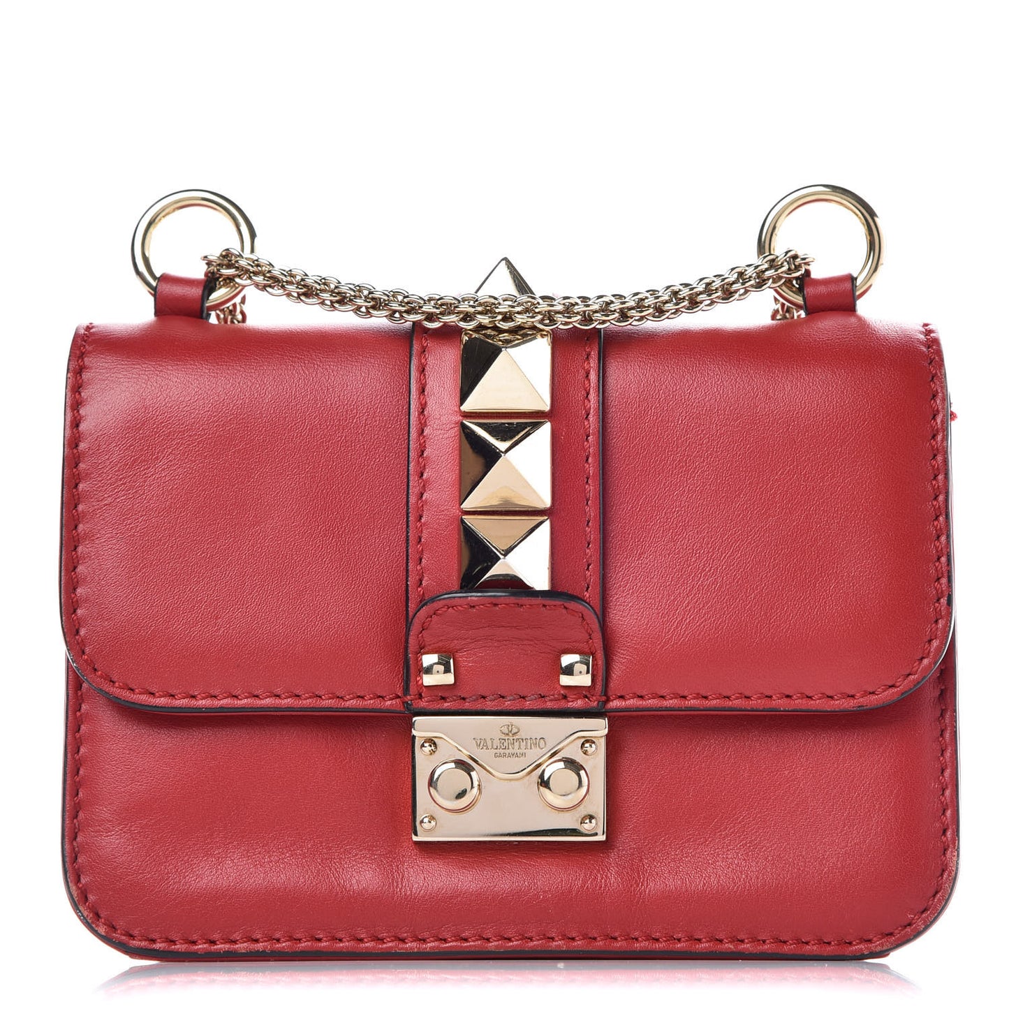 Vitello Mini Glam Lock Rockstud Flap Red