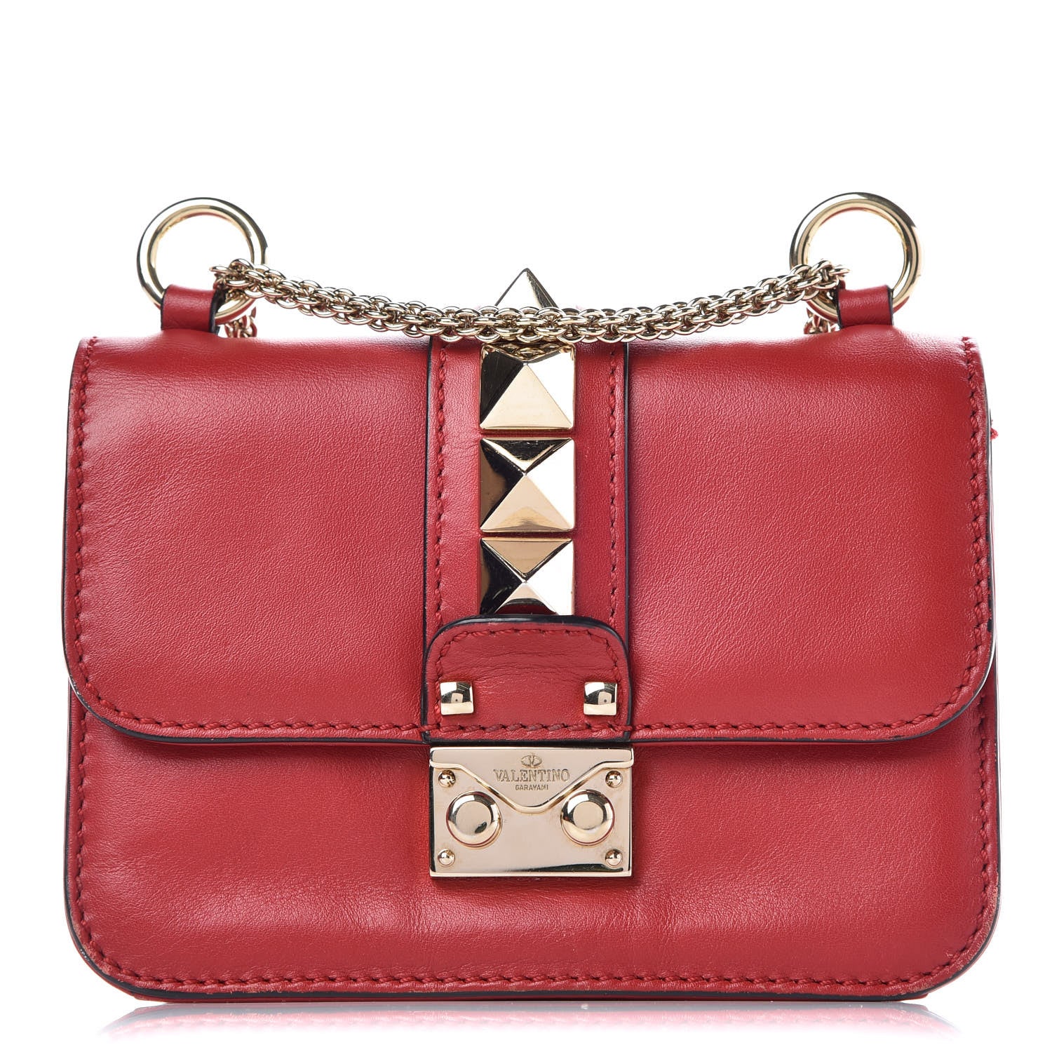 Valentino Garavani Vitello Mini Glam Lock Rockstud Flap Red 1 of 12