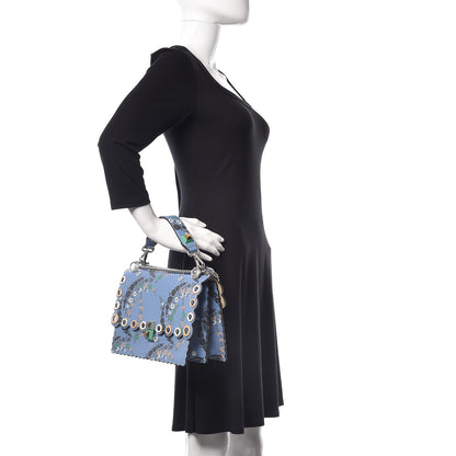 Fendi Vitello Liberty Japanese Blossom Scalloped Studded Grommet Kan I Shoulder Bag Nebula Multicolor 3 of 10