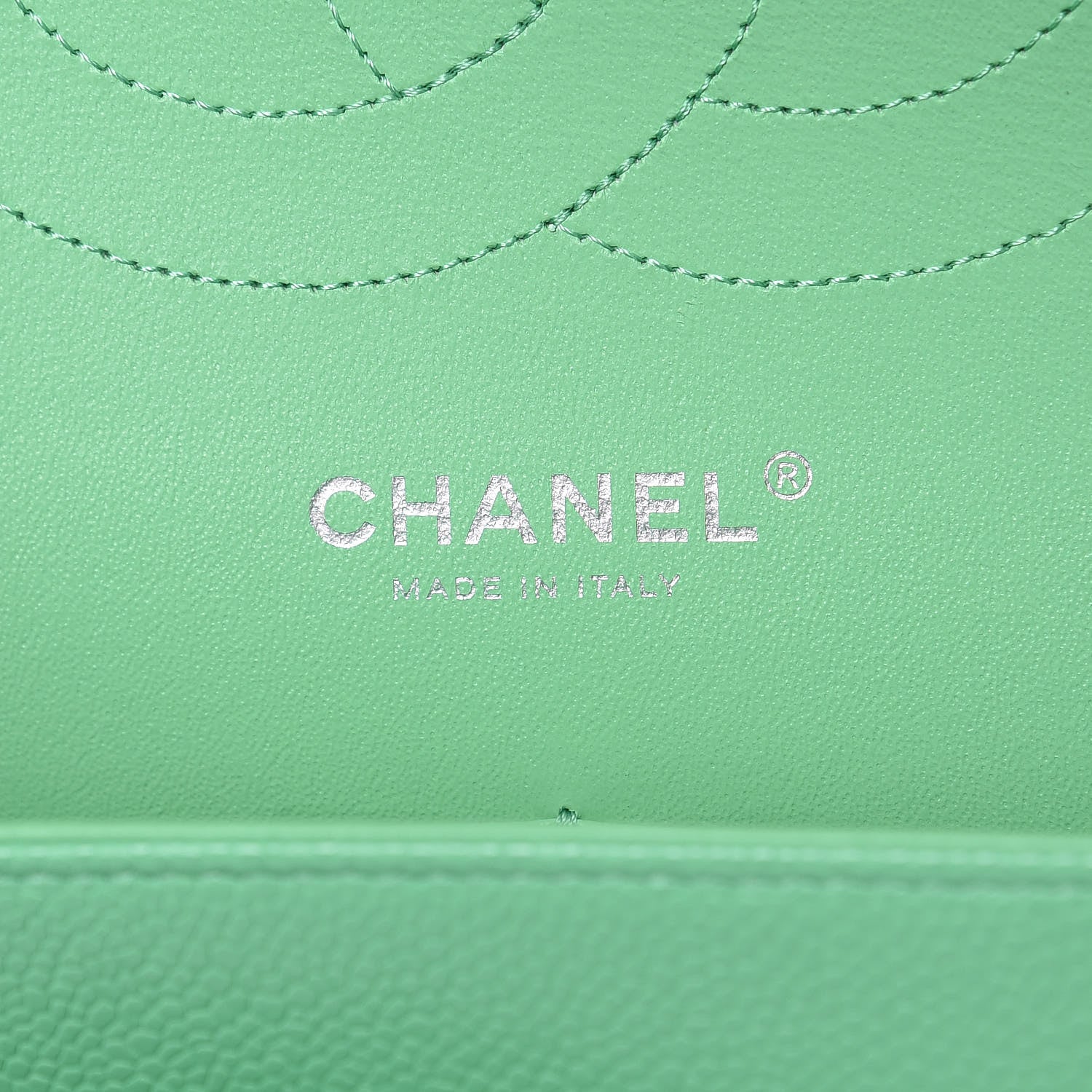 Chanel Caviar Chevron Quilted Jumbo Double Flap Green 7 of 9