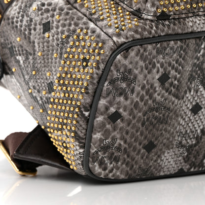 MCM Visetos Snakeskin Printed Studded Small Stark Backpack Light Grey 9 of 16