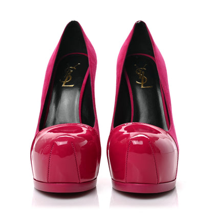 Saint Laurent Suede Vitello Vernice Tribtoo 105 Platform Pumps 37 Fuchsia 2 of 9