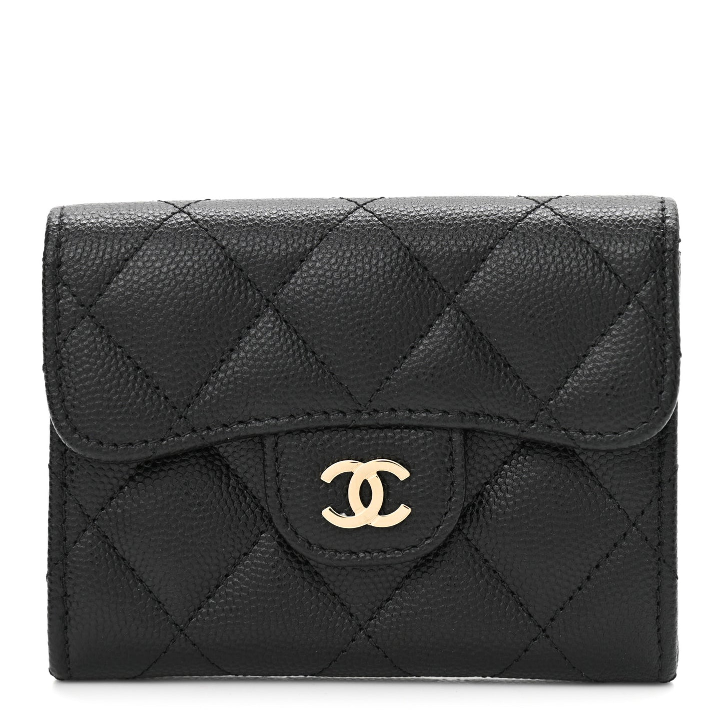 Caviar Quilted Flap Card Holder Black