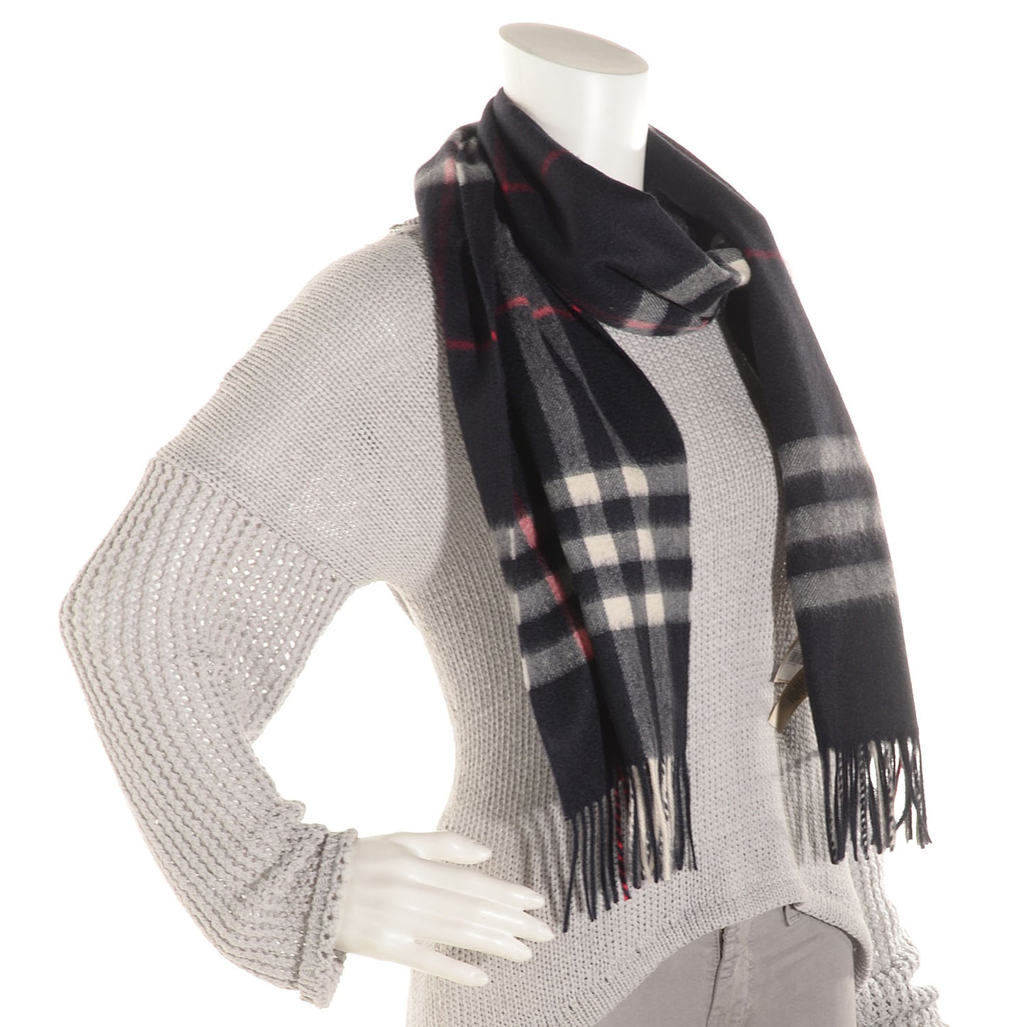 Cashmere Giant Check Scarf Navy