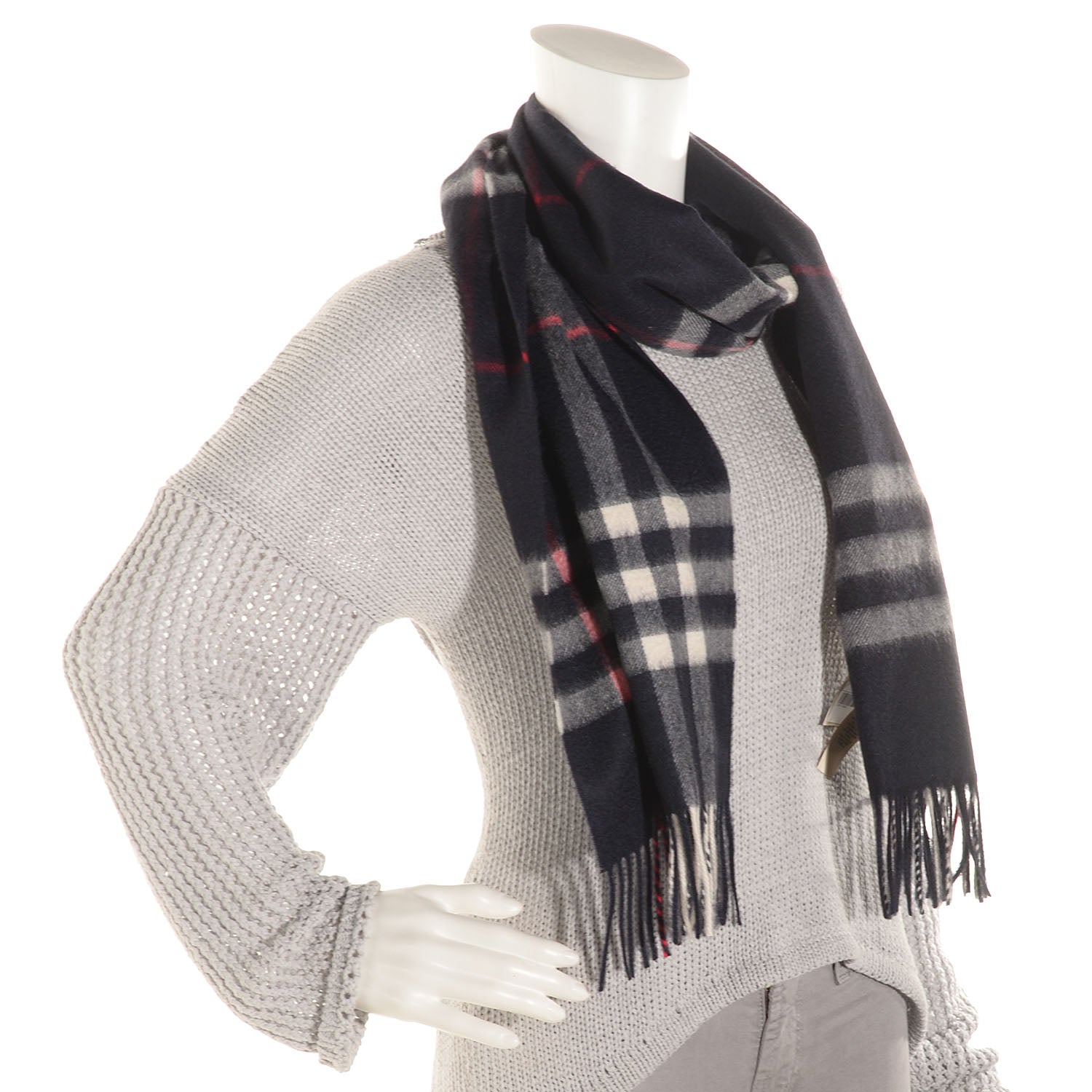 Burberry Cashmere Giant Check Scarf Navy 2 of 4