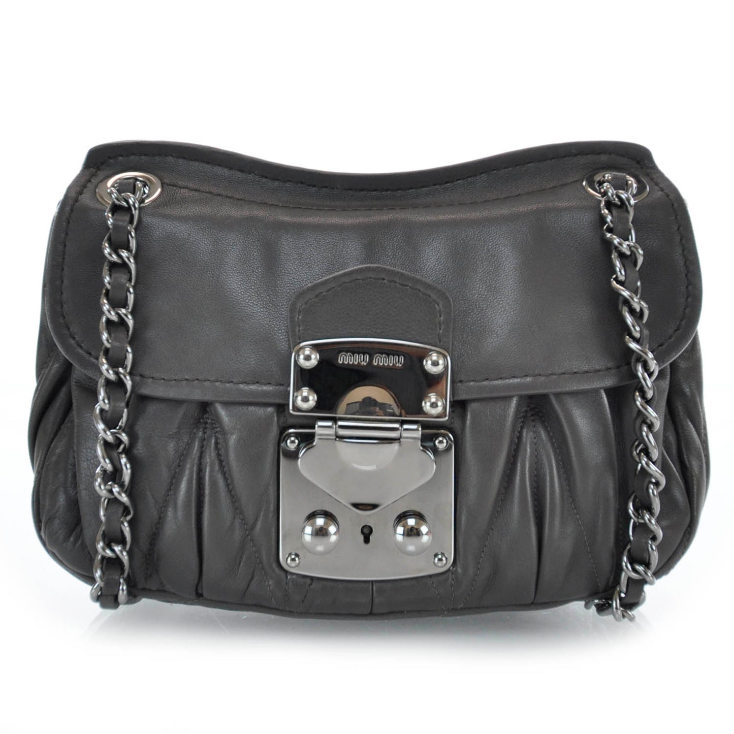 Leather Matelasse Shoulder Bag Grigio