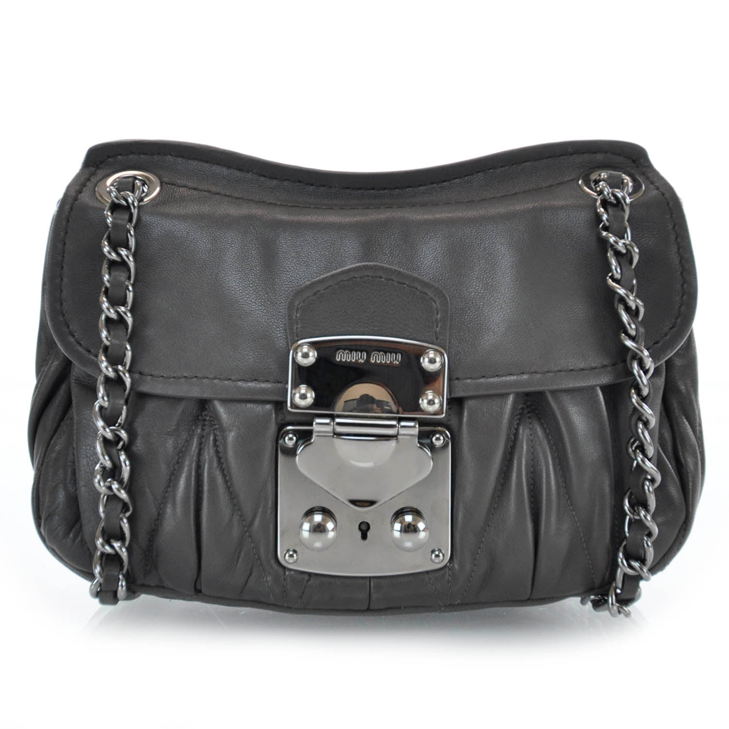 Miu Miu Leather Matelasse Shoulder Bag Grigio 1 of 7