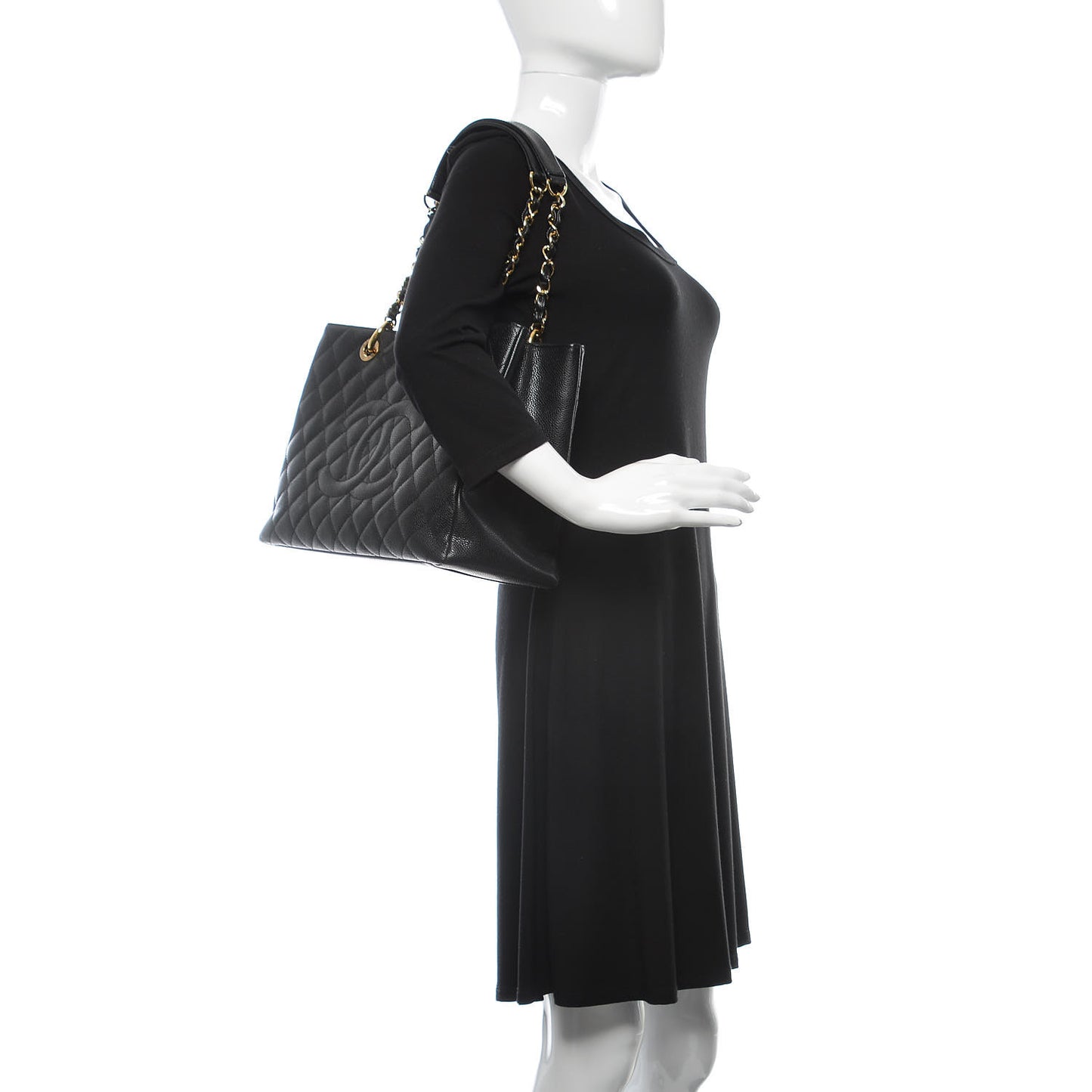 Caviar Quilted Grand Shopping Tote GST Black