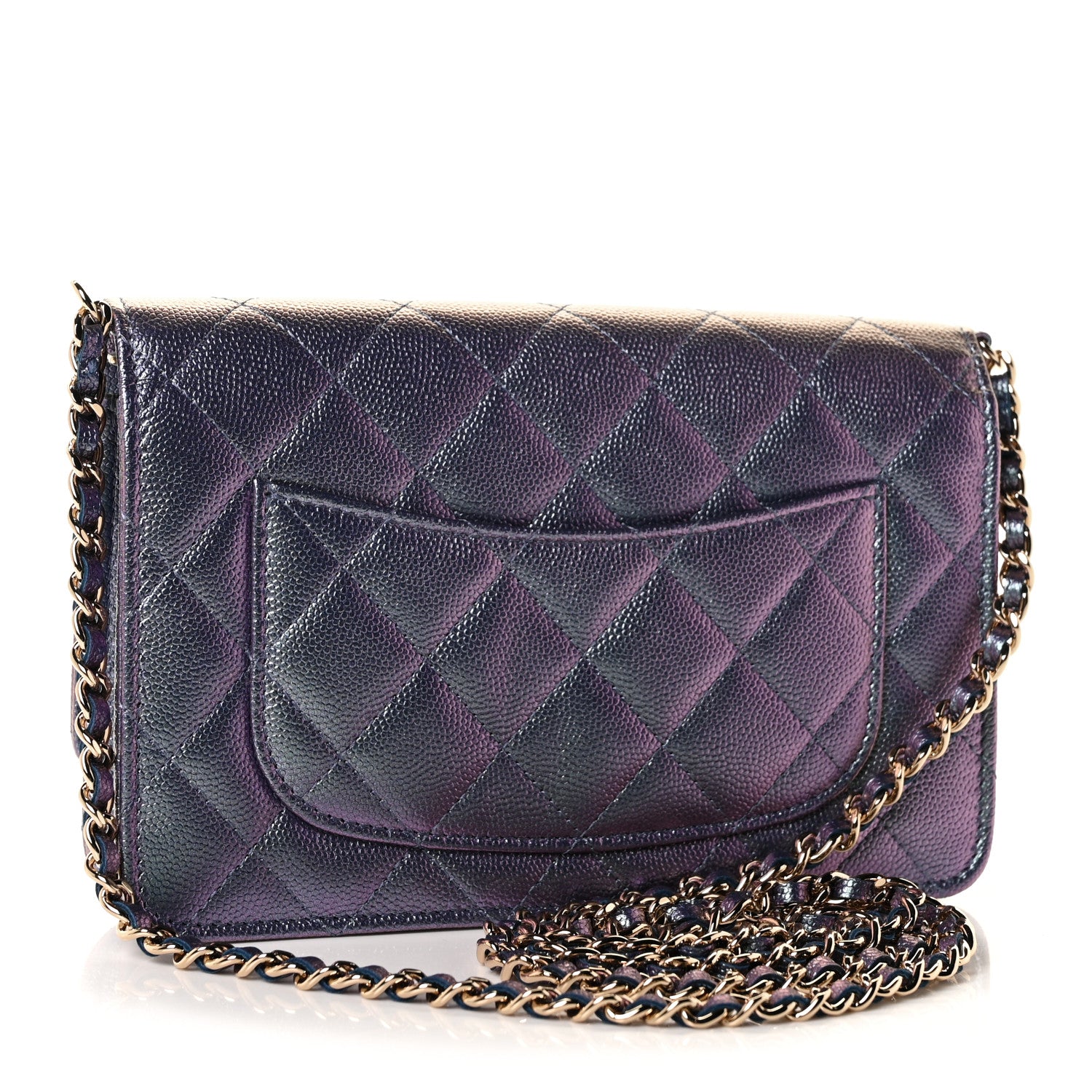 Chanel Iridescent Caviar Quilted Wallet On Chain WOC Dark Blue 3 of 9