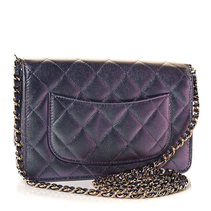 Chanel Iridescent Caviar Quilted Wallet On Chain WOC Dark Blue 3 of 9