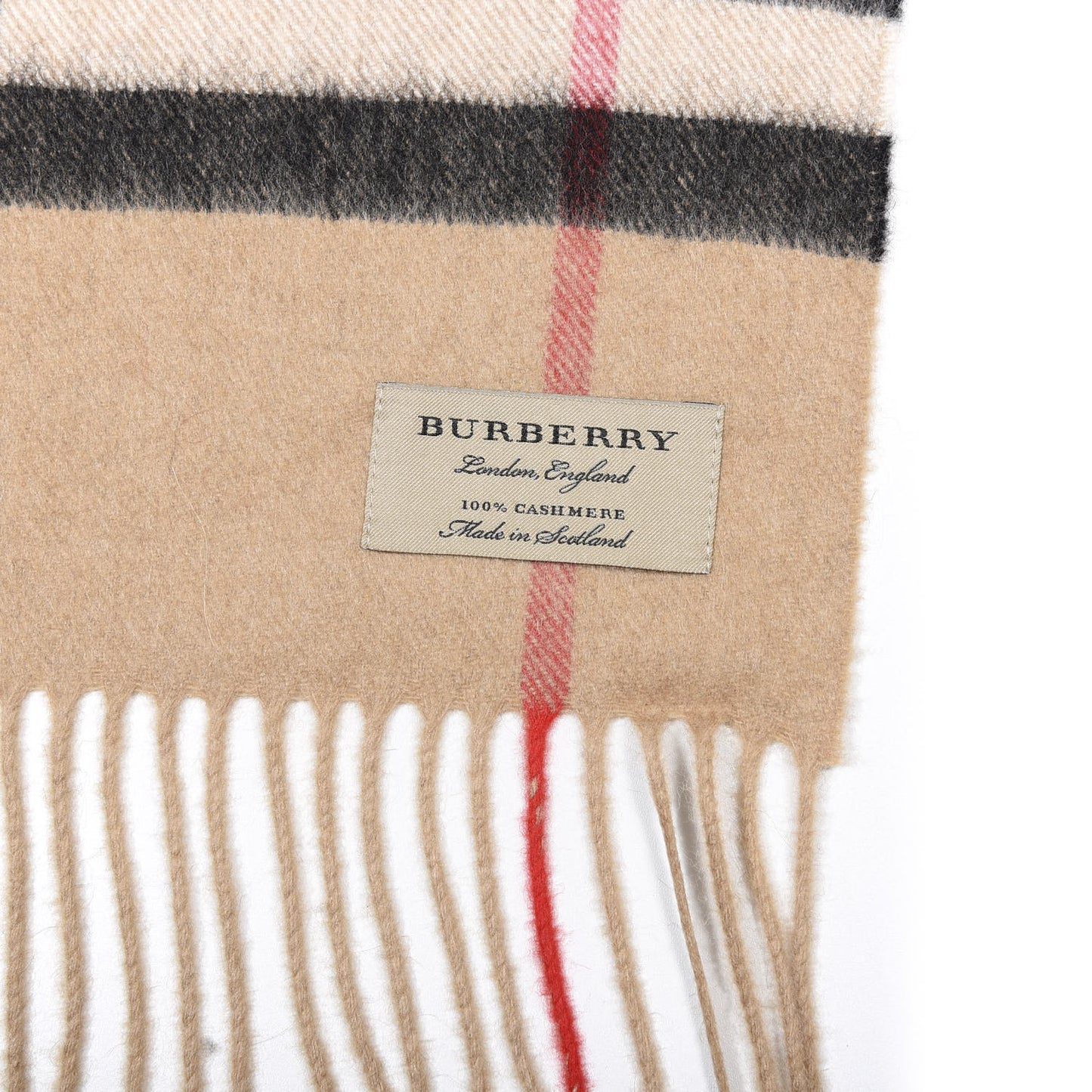 Cashmere Giant Check Fringe Scarf Camel