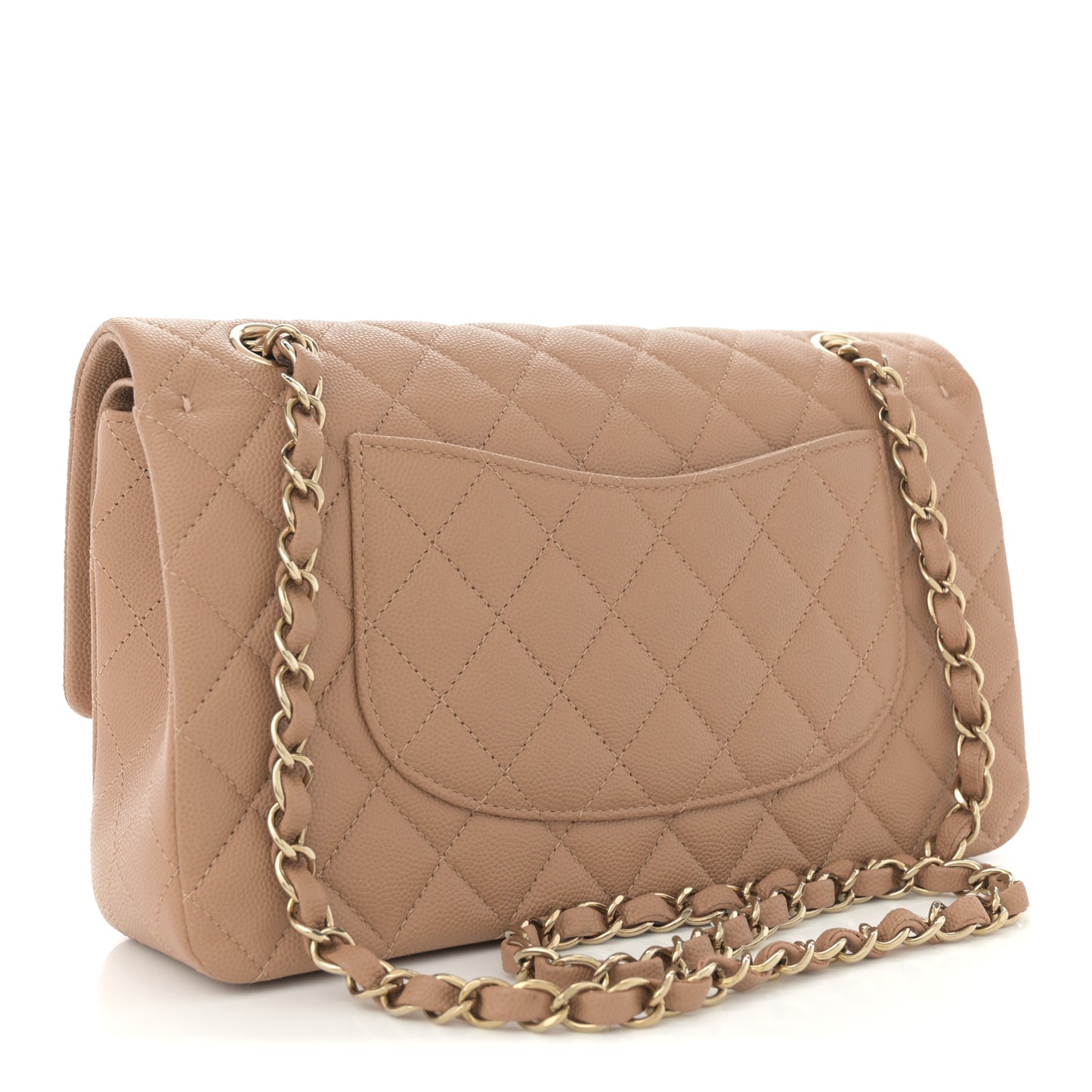 Caviar Quilted Medium Double Flap Dark Beige