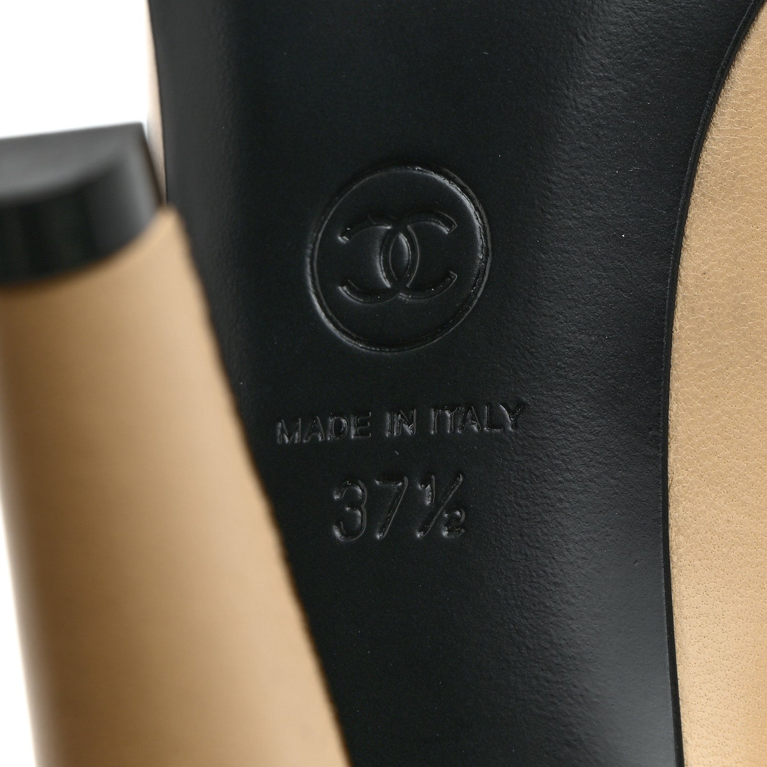 Chanel Lambskin Patent Cap Toe Pearl Pumps 37.5 Beige Black 6 of 9