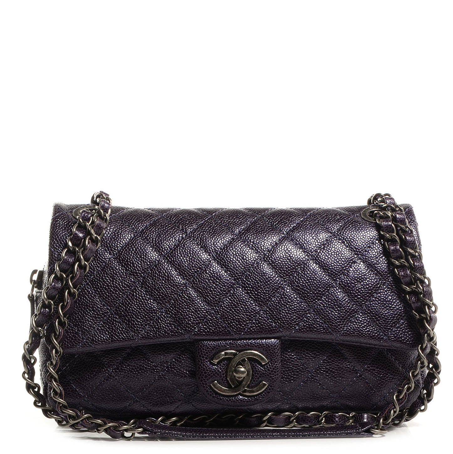 Iridescent Caviar Quilted Small Chic Flap Dark Purple