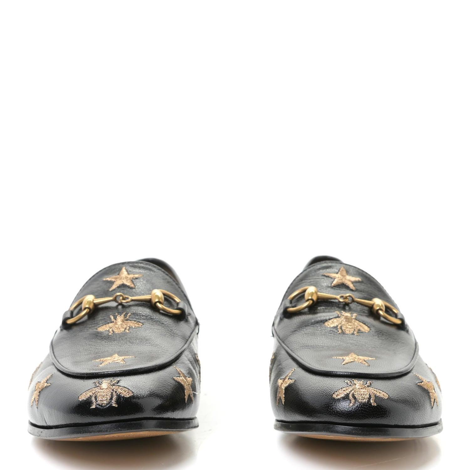 Gucci Goatskin Bee Star Embroidered Womens Jordaan Loafers 37.5 Black 4 of 7