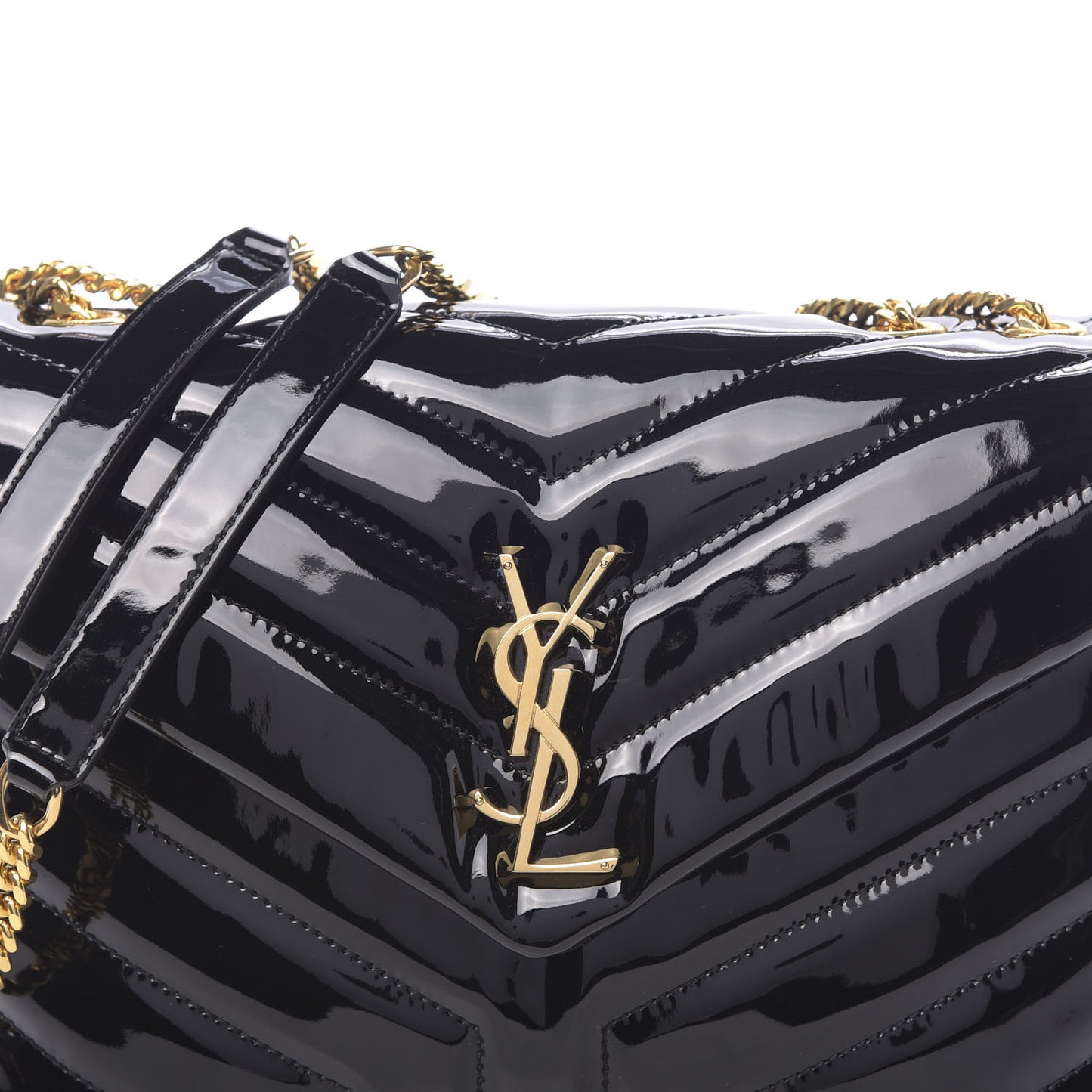 Patent Y Quilted Monogram Small Loulou Chain Satchel Black